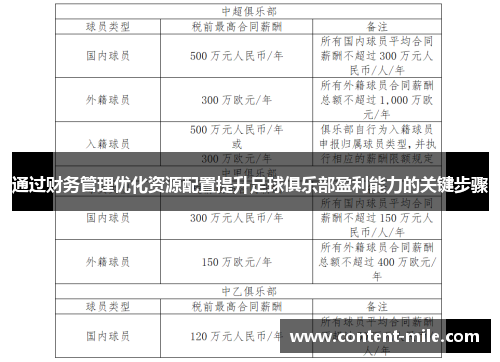 通过财务管理优化资源配置提升足球俱乐部盈利能力的关键步骤